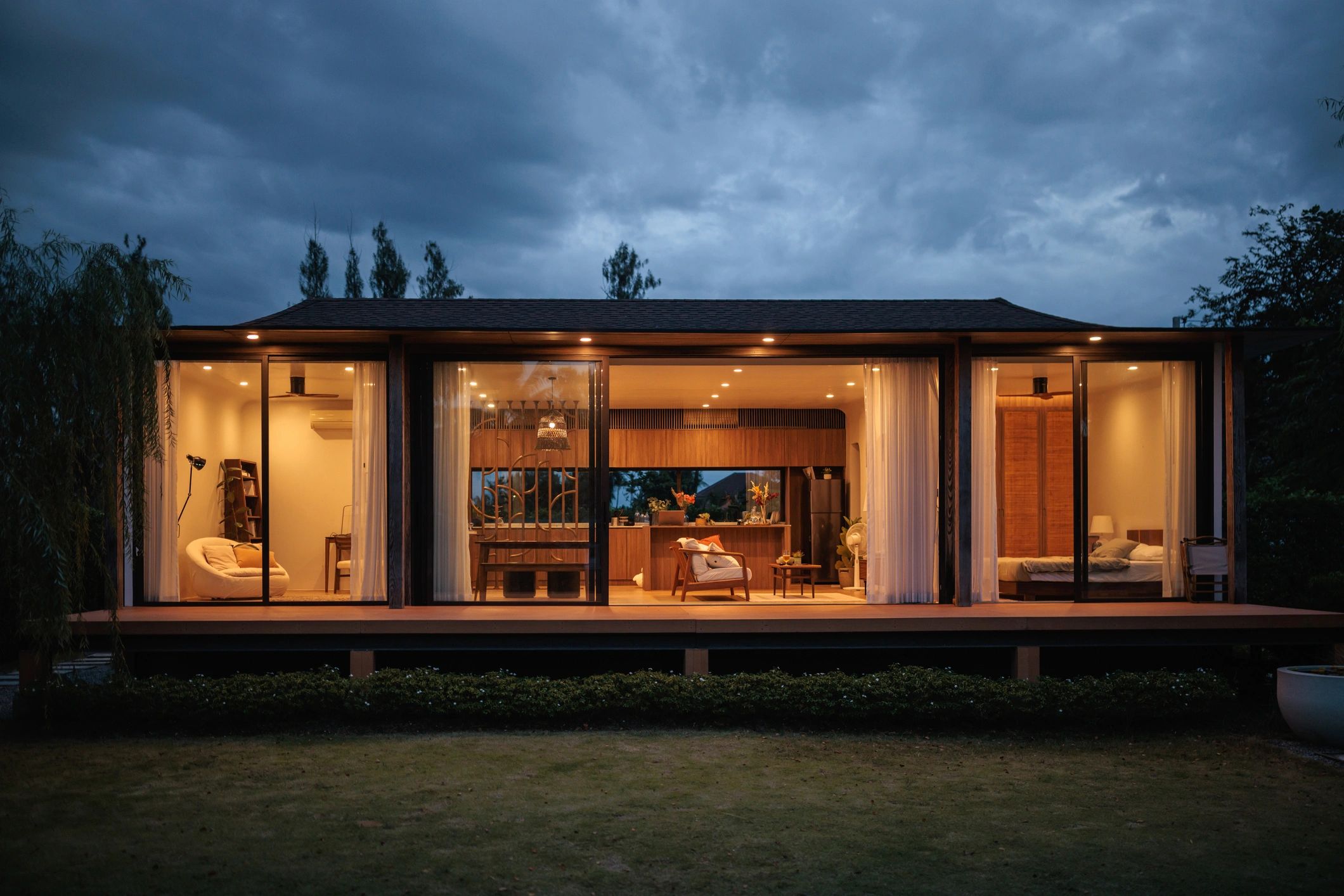 Luxury home exterior at dusk