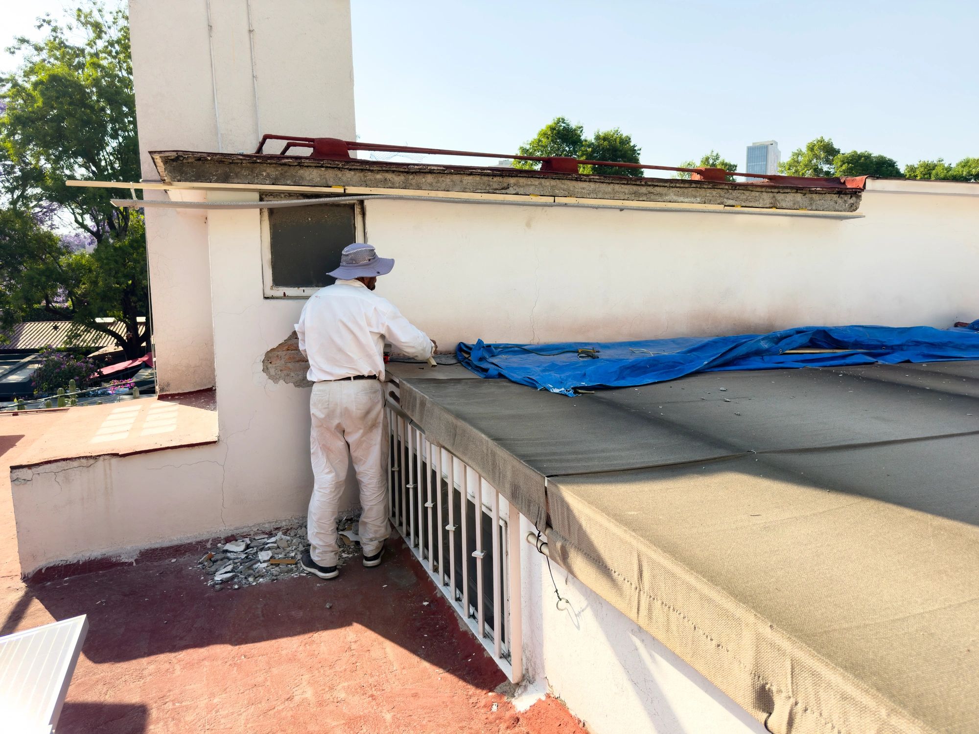 Technician working on rooftop