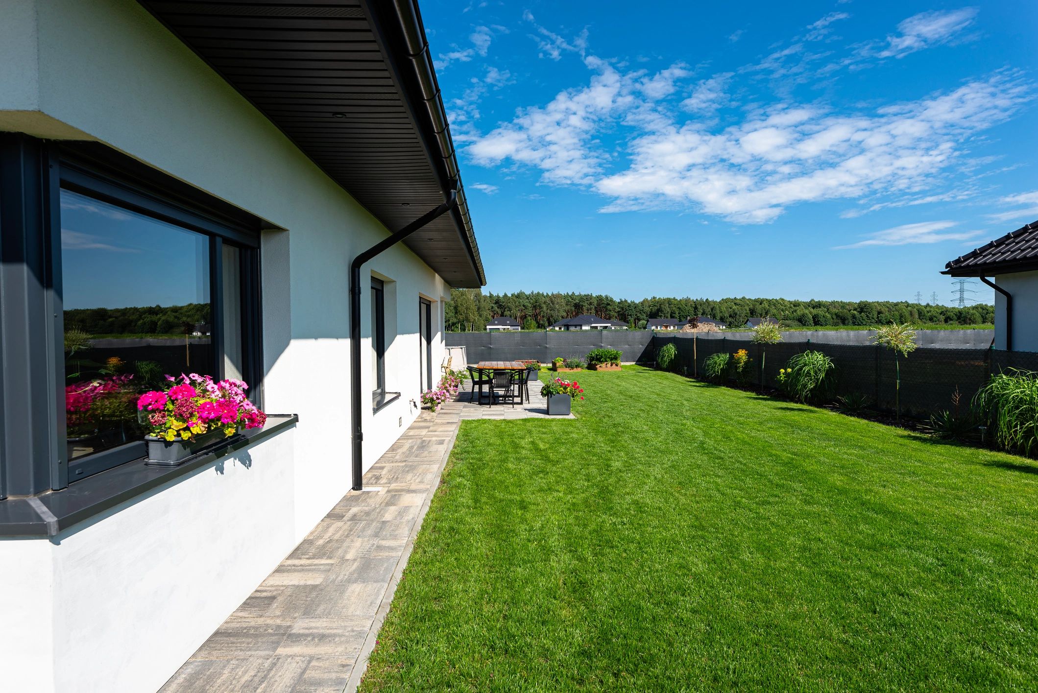 Well-kept residential property exterior in summer
